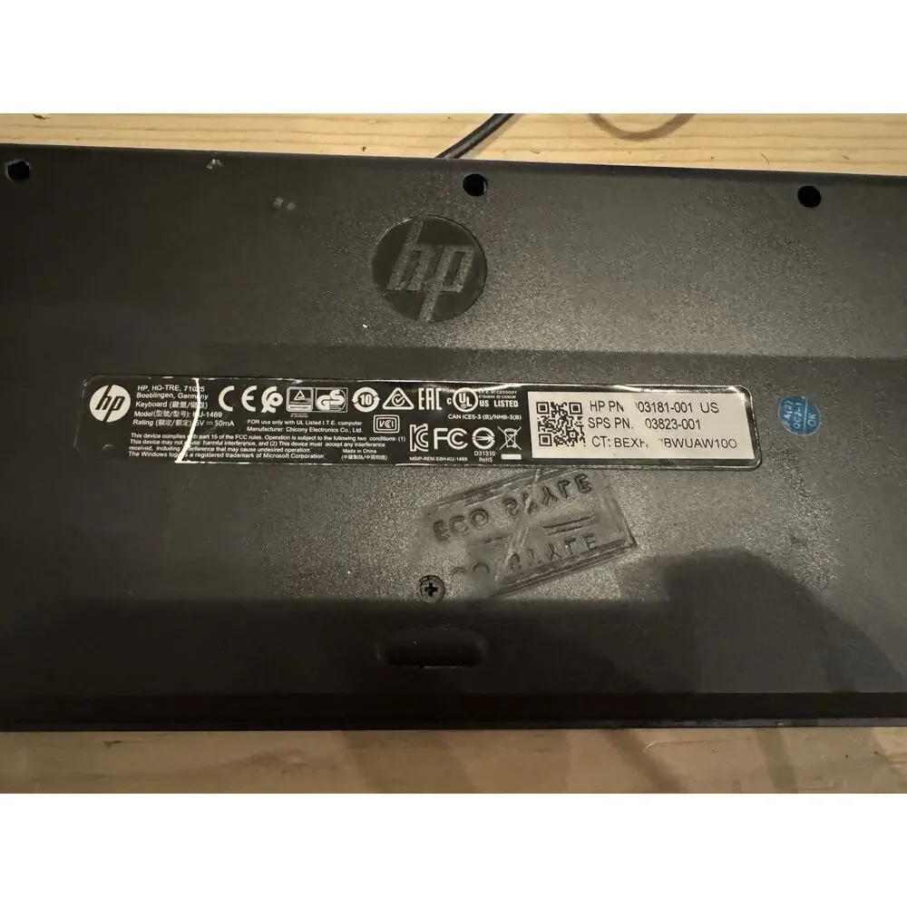 HP Slim Wired USB Keyboard KU-1469 Black Full Size Tested Working